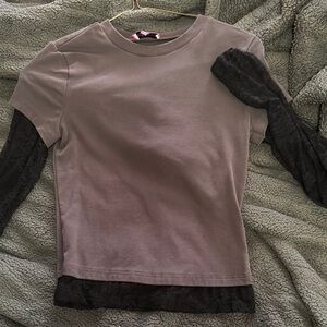 Gray and Black Layered Long Sleeve Top